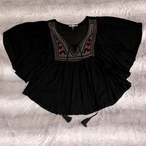 Love Tree Black Embroidered Peasant Blouse Size M